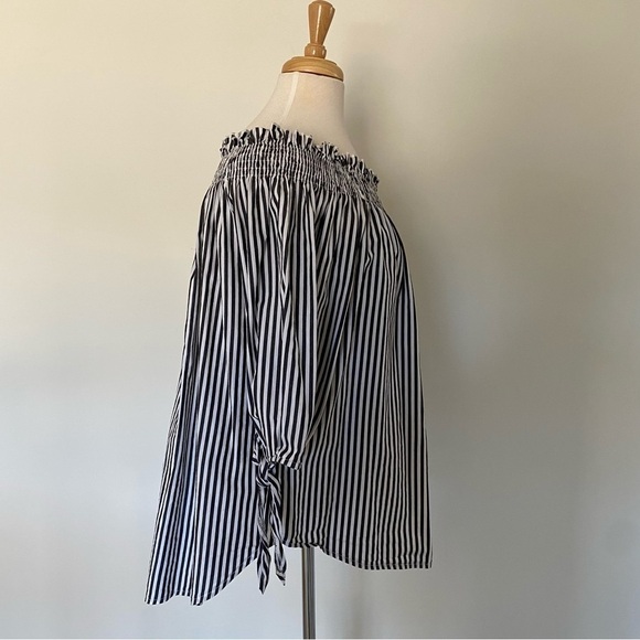 Striped Off the Shoulder Quarter Length Sleeve Plus Size Top XXXL - Picture 6 of 9